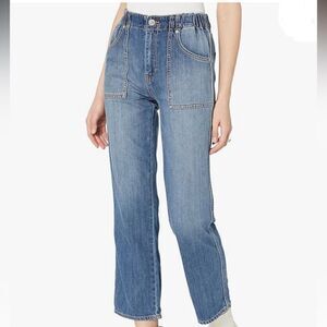 Hudson REMI Blue Denim High Rise Straight Leg Gathered Waist Crop Ankle Jeans